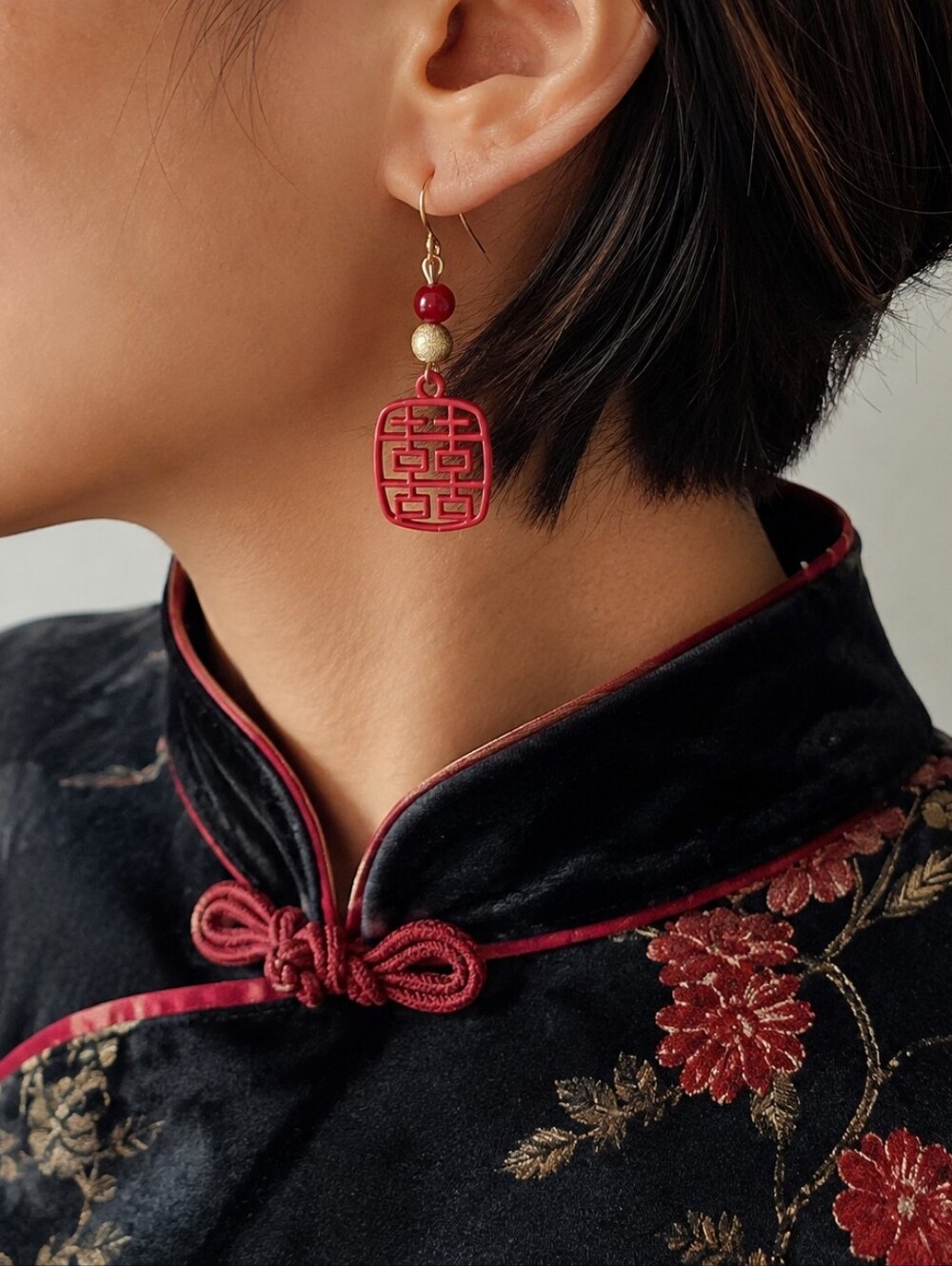 Handmade Red Chinese Double Happiness Earrings (Wedding Bridal Shower)